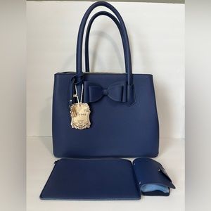 Alyssa 3 Pieces Handbag , Wallet Purse Shoulder Navy Blue NWT